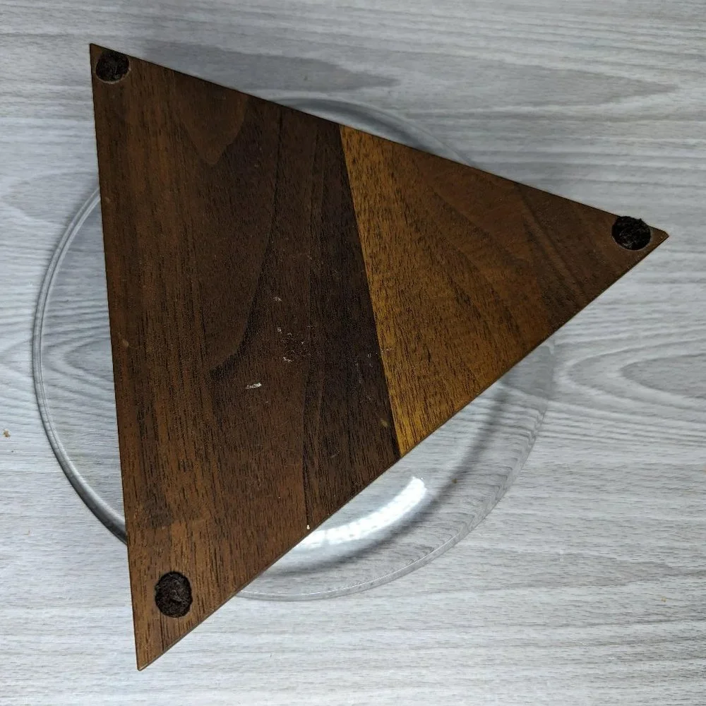 Vintage MCM Glass, Wood & Metal Ash Tray